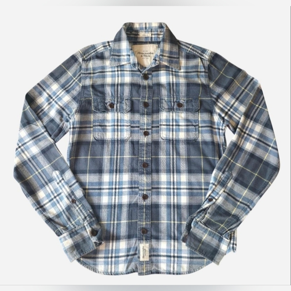 Abercrombie & Fitch Gray and Blue Shirt Size M